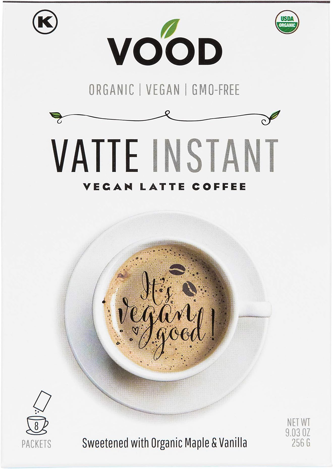 Vatte Instant by VOOD - 100% Vegan & Certified Organic Instant Coffee Latte - Vanilla Flavour - 8 x Single Serve Packets - Gluten-Free, Soy-Free, Dairy-Free, GMO-Free & Kosher - Best Gourmet Drinks