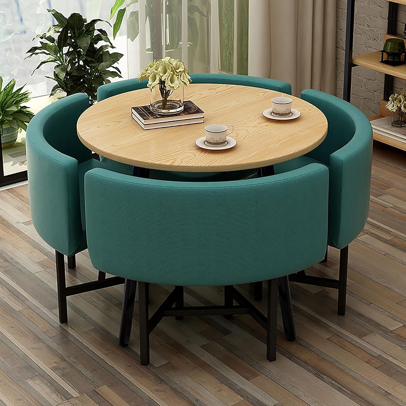 ASerZenith Modern Round Dining Table Set With Chairs Space Saving Design Ideal For Dining Room Living Room Reception Room Conference Table Lounge Stylish And Functional Furniture For Any Space,16