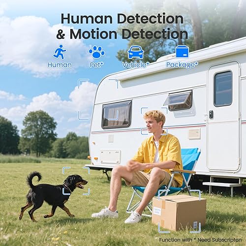 Miniatura 7 de Cámara de seguridad inalámbrica 4G para exteriores con visión de 360, no necesita WiFi, SIM incluida, batería solar y de 9000 mAh, 2K, alertas PIR,