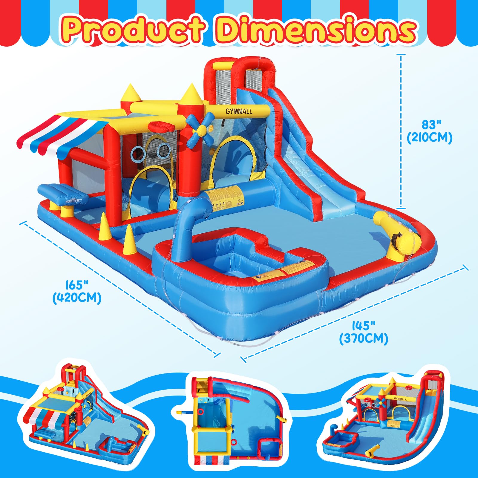 Castello Gonfiabile 10-in-1 Bambini – Supermercato Simulato, Scivolo d'Acqua, Piscinetta, Scivolo Lungo, Trampolino, Ventilatore 550W – Perfetto per Compleanni, Feste, Vacanze
