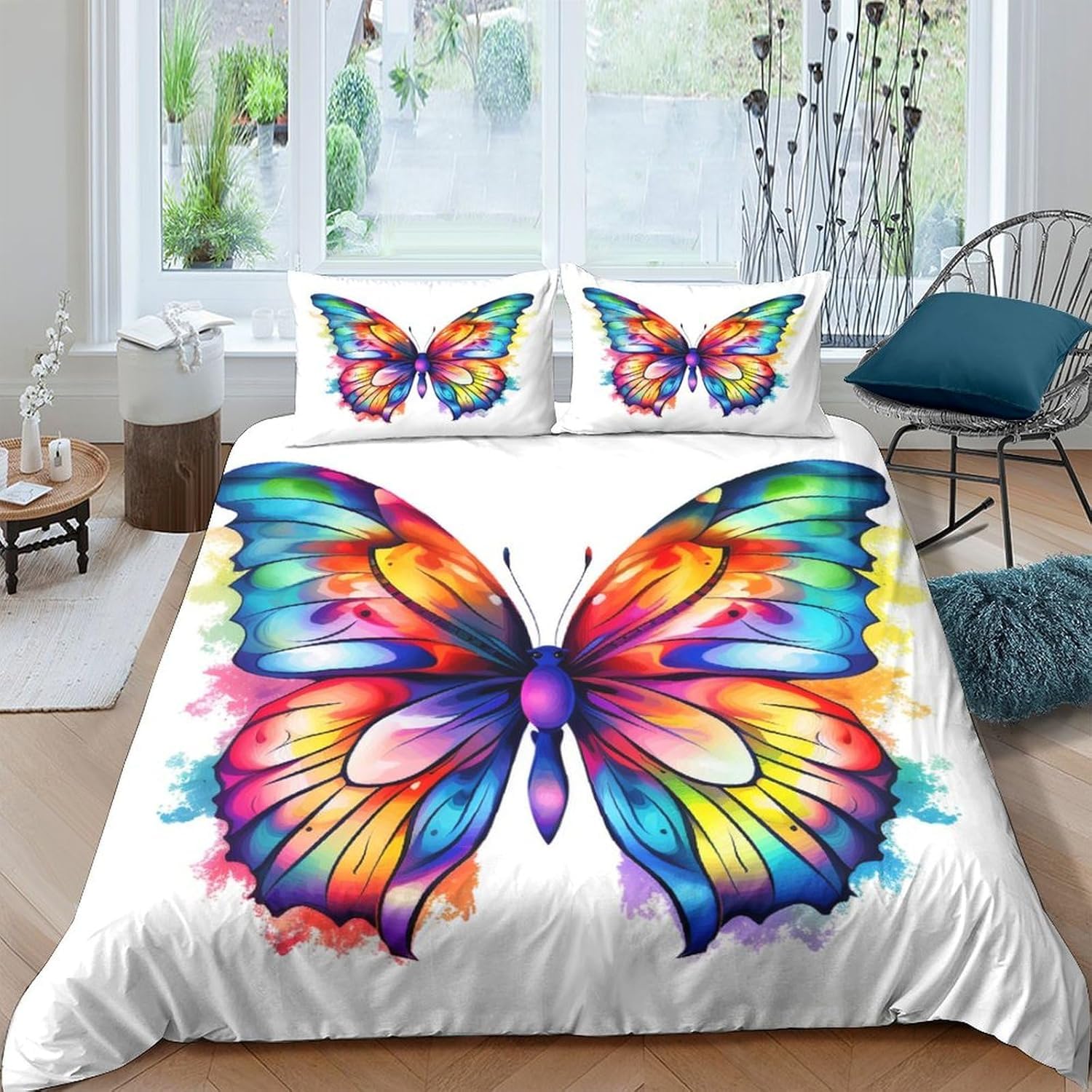 Parure de lit papillon 3D ensemble 3 pièces housse et taies d'oreiller