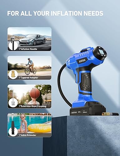 Vista 27 de AstroAI Inflador inalámbrico de neumáticos de auto y moto, compresor de aire de 20 V, batería recargable, 160 PSI con adaptador de corriente de 12