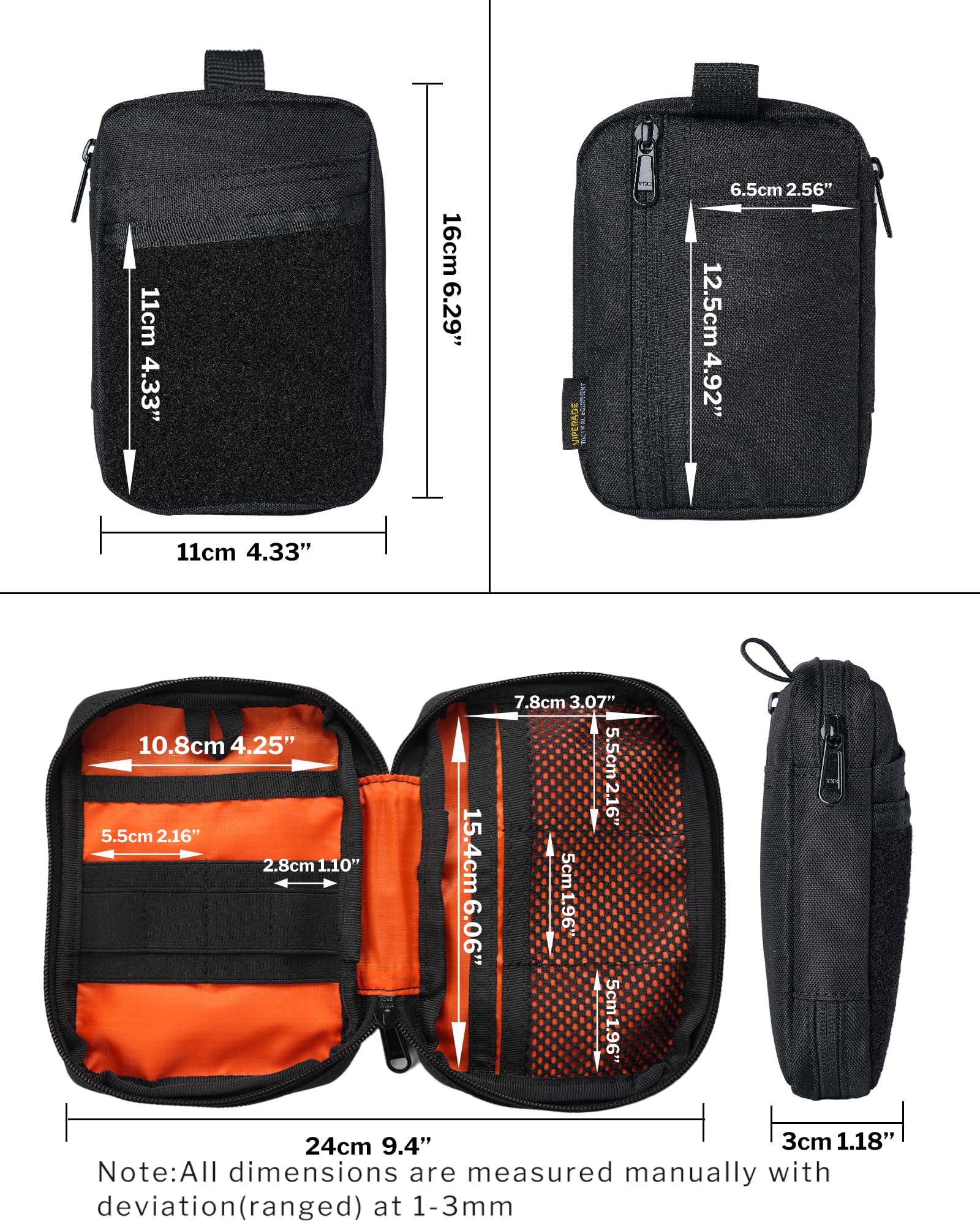 VIPERADE VE32 EDC woreczek z miejscem na naszywkę, organizer kieszonkowy Molle do codziennego noszenia, mała saszetka na pasek na multitool dla mężczyzn, Czarny, 6.29'' x 4.33'' x 1.18'', Etui