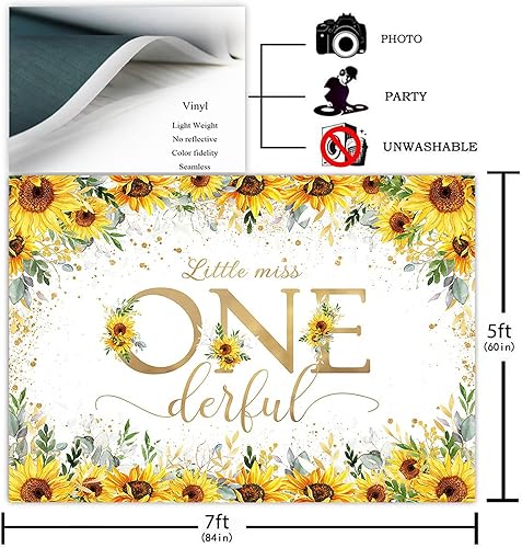 Miniatura 2 de Avezano Telón de fondo de girasol para el primer cumpleaños de niña Little Miss Onederful, decoración de fiesta, fondo de fotografía, girasol dorado