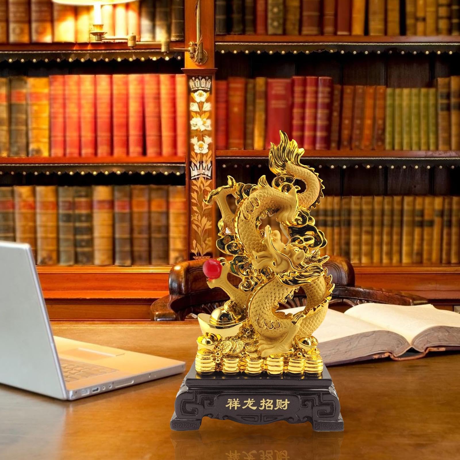 Amazon.co.jp: 中国の彫像、風水黄金龍の彫像 | 古代の置物飾りの中国