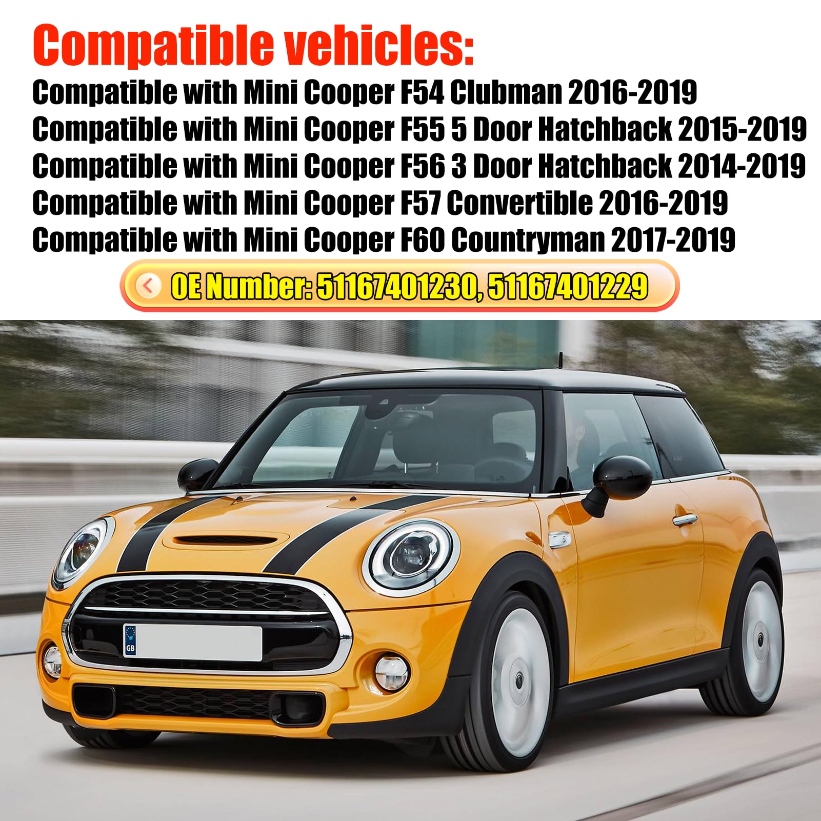 TTCR-II 2 PCS Calotte Specchietti Compatibile con Mini Cooper F54 F55 F56 F57 F60 2016-2019, F54 Calotta Specchietto F55 Copri Specchio Retrovisore F56 Mirror Cover 51167401230/51167401229-Nero