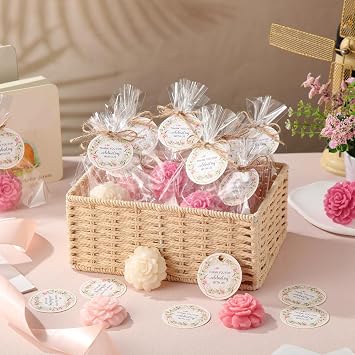 Demissle 20 Sets Mini Flower Soaps Wedding Bridal Shower Favors, Dark Pink