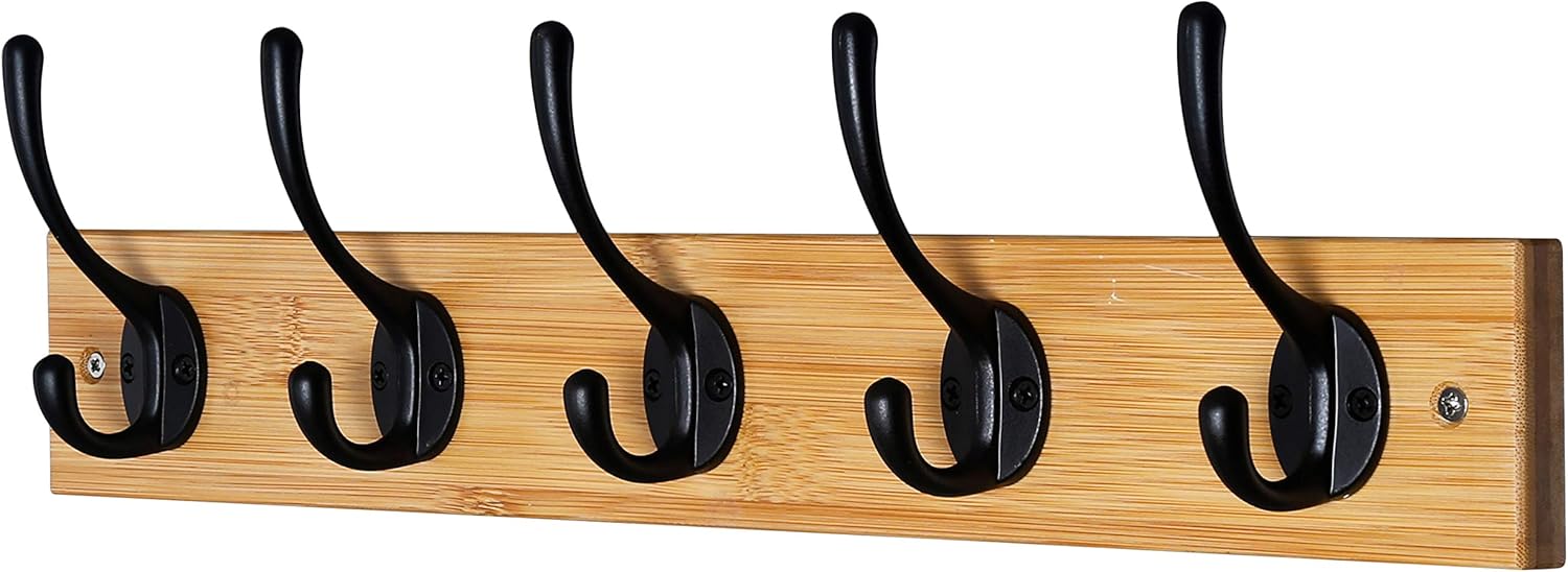 Dseap Coat Rack Wall Mounted with 5 Hooks, Scandistyle Wooden Coat