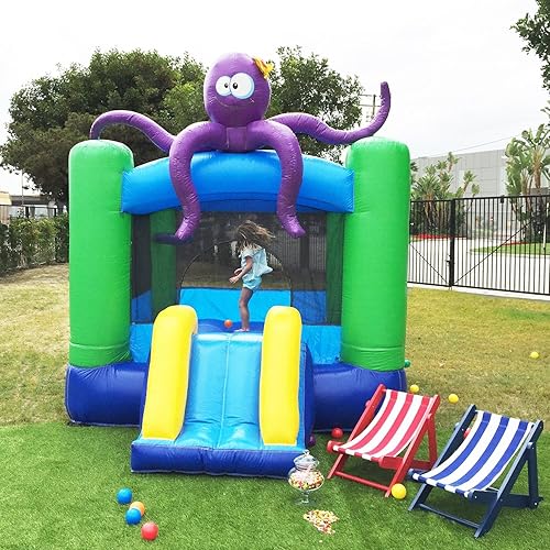 Miniatura 2 de JumpOrange Kiddo Lil Lady Pulpo Bounce House de 12 x 9 pies para fiesta en el patio trasero paseo lunar y tobogán