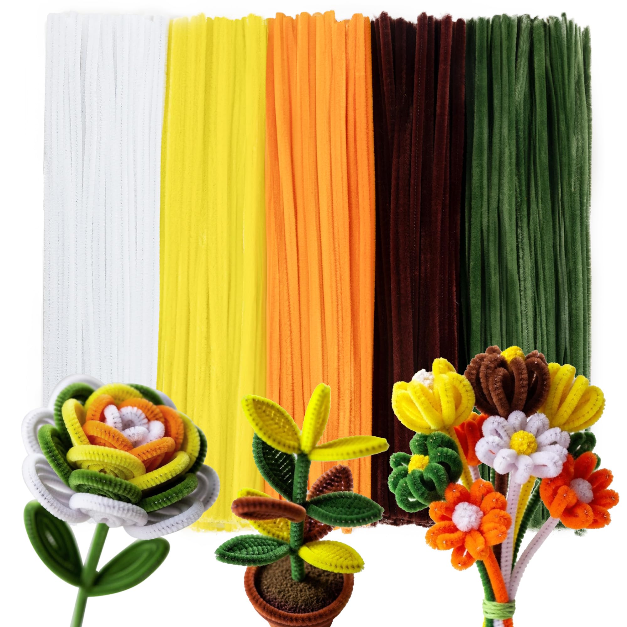 Caydo 500 Pieces Sunflower Pipe Cleaners, Craft Chenille Stems Bulk for DIY Art and Craft Projects Creative Gift Party St. Patrick's Day Decorations