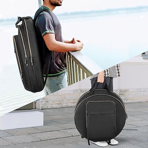 Miniatura 5 de Damero Bolsa de platillos de 22 pulgadas, funda de platillos de doble capa con divisor acolchado de 0.236 in, asas y correas de mochila para