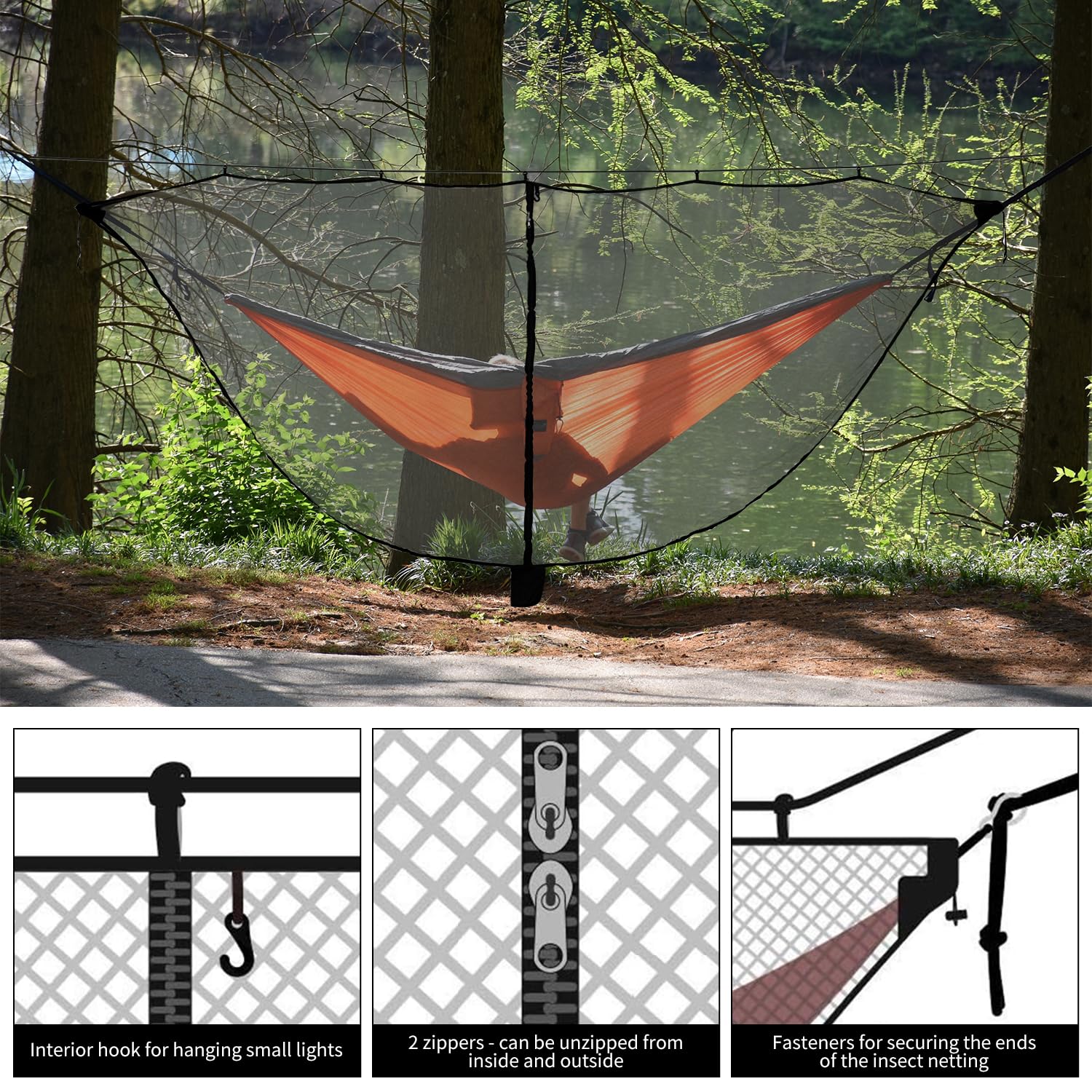 Sternstunde Moskitiera hamakowa, 330 x 140 cm, ochrona przed owadami 360°, na kemping i do ogrodu, z lekkiego poliestru z torbą do przenoszenia, montaż w 2 minuty, kompatybilna z