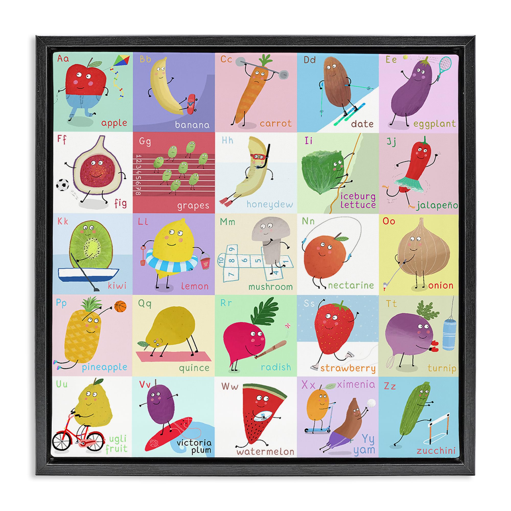 Stupell Industries Jet Black (Matte) 'Sporty Fruit Educational'| Floating Frame Canvas Art