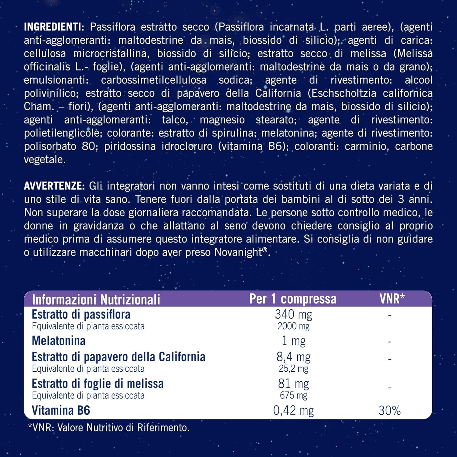Novanight Tripla Azione Melatonina per Dormire, Integratori per Dormire, Disturbi del Sonno - Senza Glutine, con Melatonina, Escolzia, Passiflora, Melissa, Non Induce Dipendenza (30 Compresse)