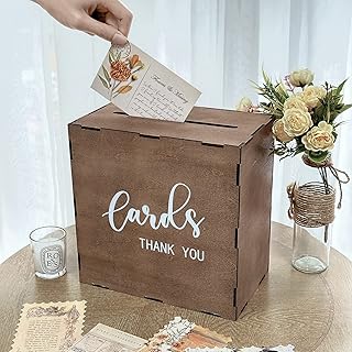 OurWarm Wedding Card Box, Wood Gift Card Box for Wedding Reception, Rustic Envelope Money Box for Wedding Party Birthday Bridal Shower Baby Shower Graduation Decorations (10x10x6 inches)
