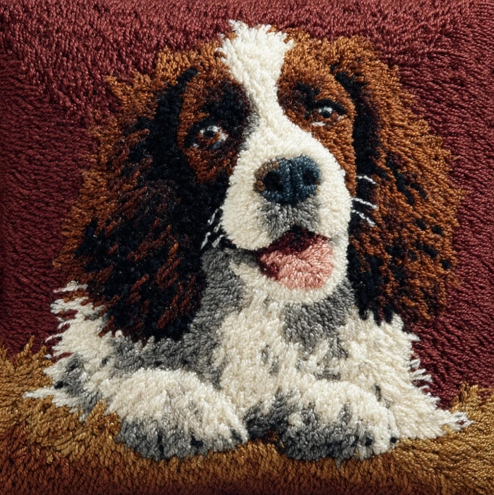 WallustrioaW Latch Hook Craft Cushion Kit 43x43cm,Charles Spaniel