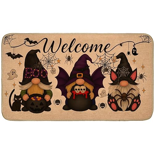 Gothic Gnome Outdoor Door Mat, Halloween Linen Welcome Rug 17x29.5