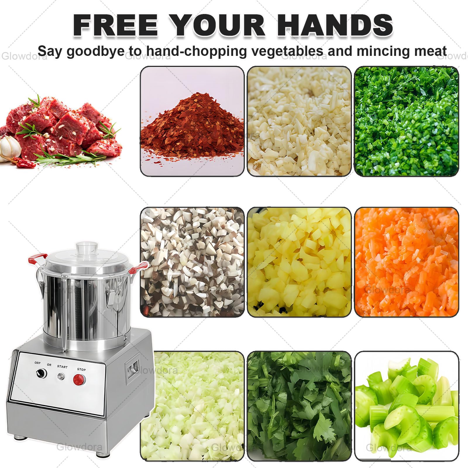 Food Processor Multifunzione Trita Verdure Cipolle Carne Salse, 5l/7l/10l/15l, Modello da Banco per Ristoranti Hotel Mensa Scuola Locali Barbecue 7L