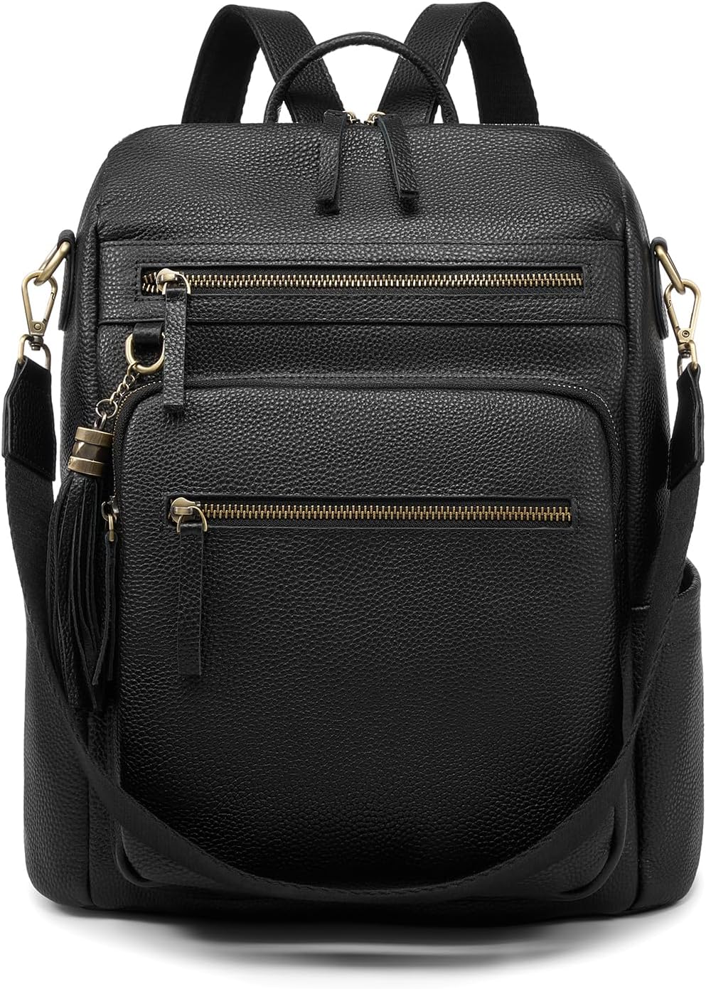 Genuine Leather Backpack Purse for Women Convertible Shoulder Bag with Multiple Pockets for Travel Work School（Black）