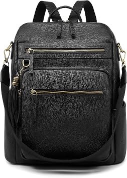 Genuine Leather Backpack Purse for Women Convertible Shoulder Bag with Multiple Pockets for Travel Work SchoolBlack