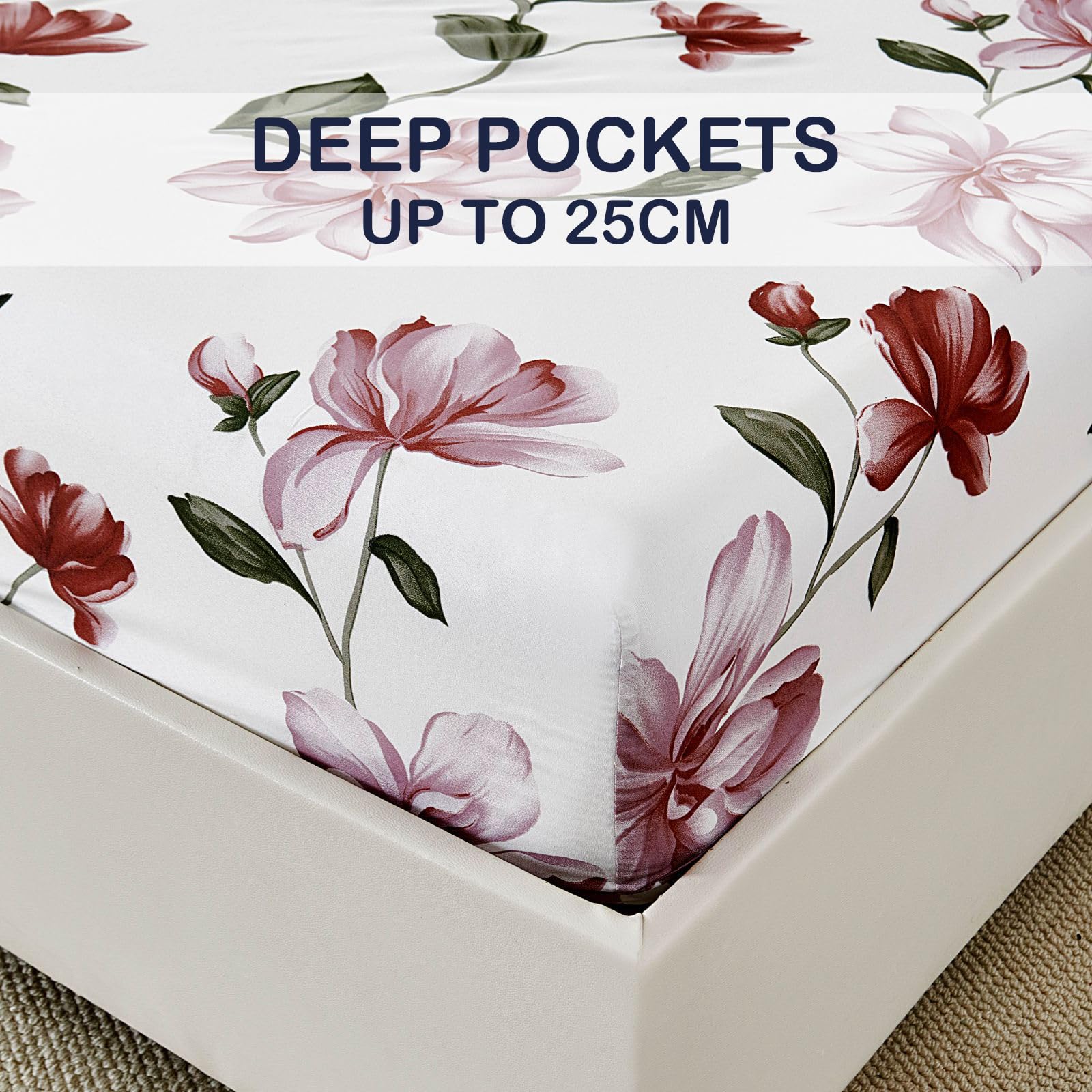 Set Lenzuola Singolo in Microfibre 90x190/200cm, Completo Lenzuola Letto con 1 Federe 50x80 in Stampa, Lenzuola Sopra e Lenzuolo con Angoli, Comfort e Morbidezza, Fiori