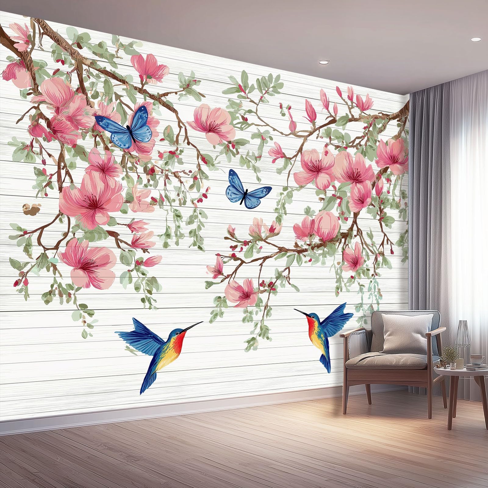 Papier Peint Intissé Panoramique Aquarelle Fleurs Grand Format 250x175