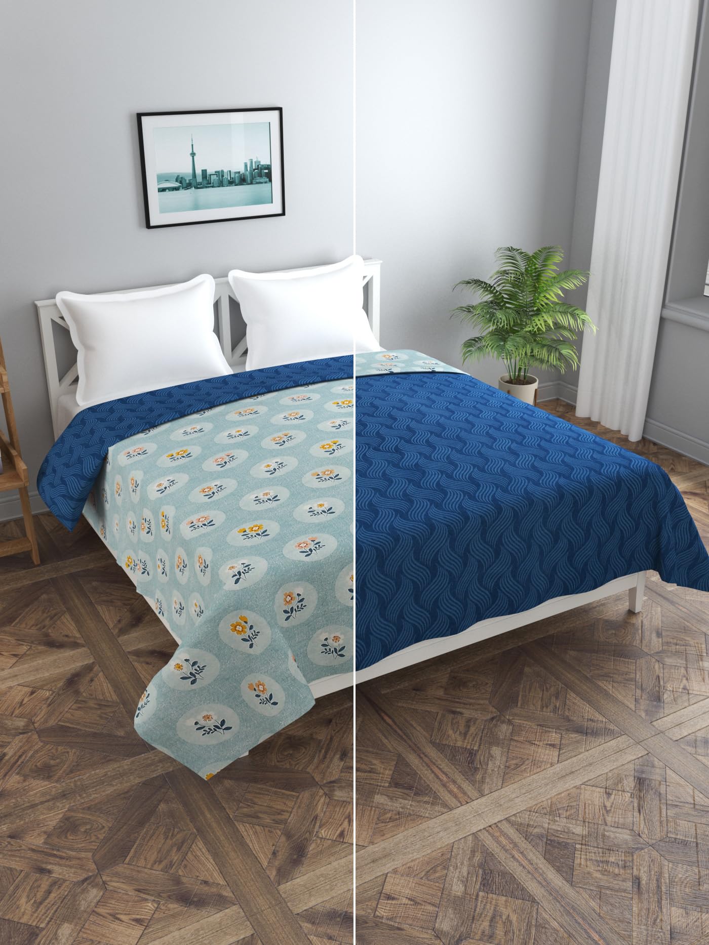MORADO Glace Cotton 210 TC Double Bed Size Reversible Duvet Cover/Quilt Cover/Rajai Cover/Blanket Cover with Zipper (90x100 Inches, Blue Light Blue)-image-14
