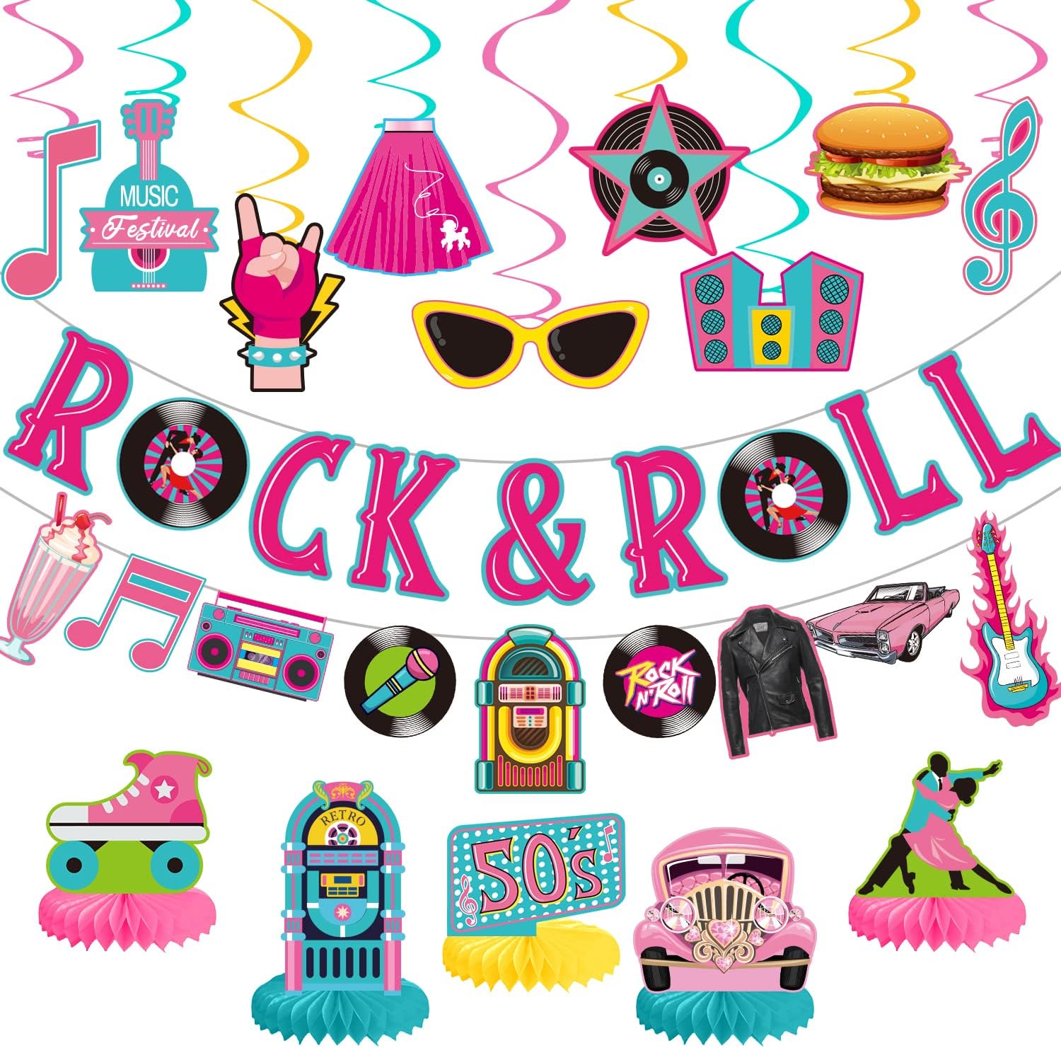 Buy 25 Pieces 50 s Party Decorations Include Rock And Roll Banner 50s Buy 25 Pieces 50 s Party Decorations Include Rock And Roll Banner 50s