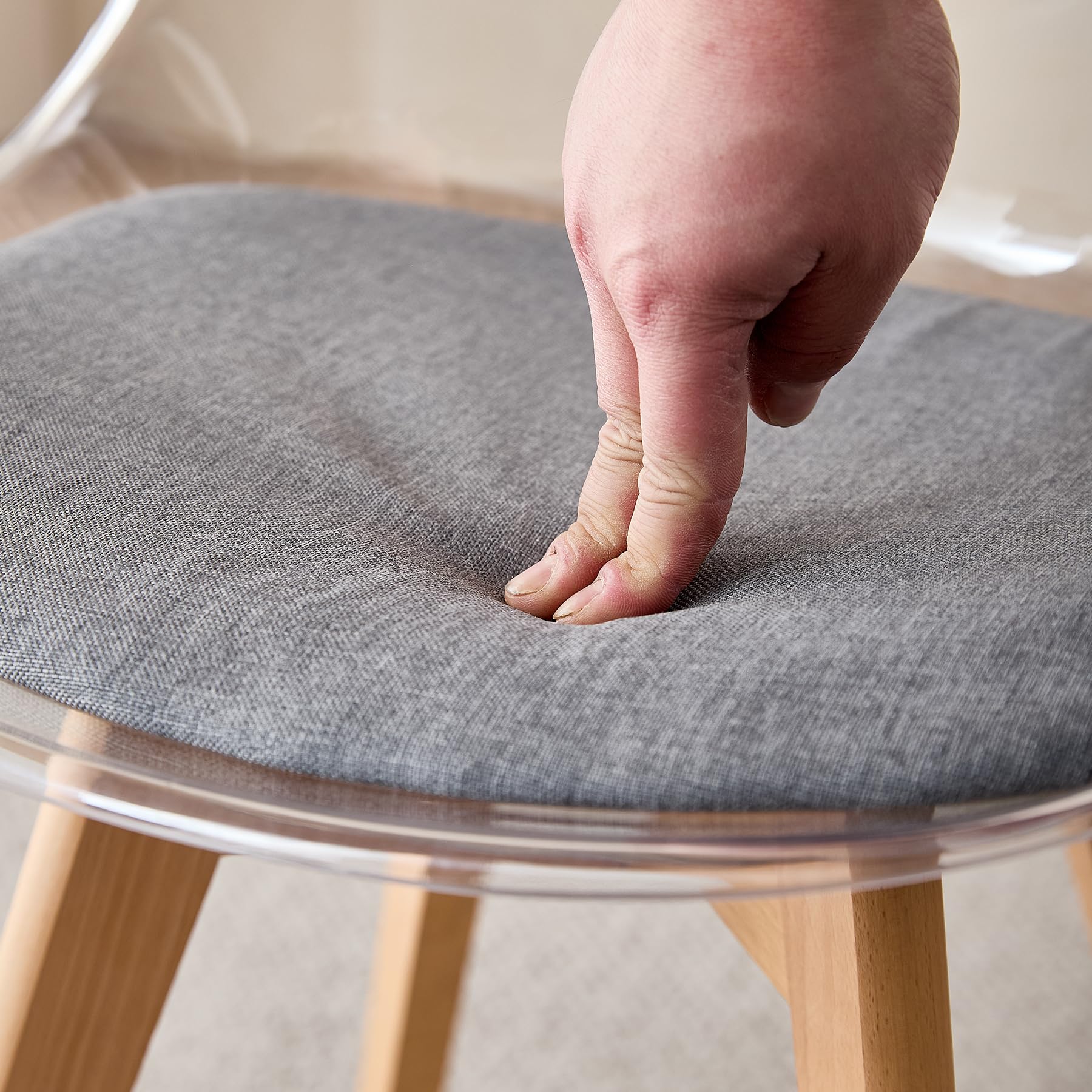Juego de 6 sillas de Comedor de Estilo escandinavo, sillas Laterales de acrílico Transparente de diseño Retro, Silla de Cristal con cojín de Asiento de Lino (Gris-Lino)