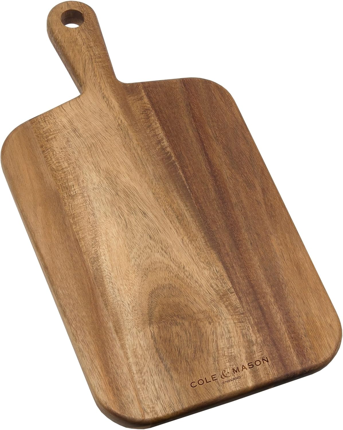 Cole & Mason Barkway Small Chopping Board With Handle – Acacia Wood Cutting Board – Serving & Cutting Board for Vegetables, Meat, Fish, Fruit and Cheese – Board with Storage Handle – Acacia, 16″ x 8″