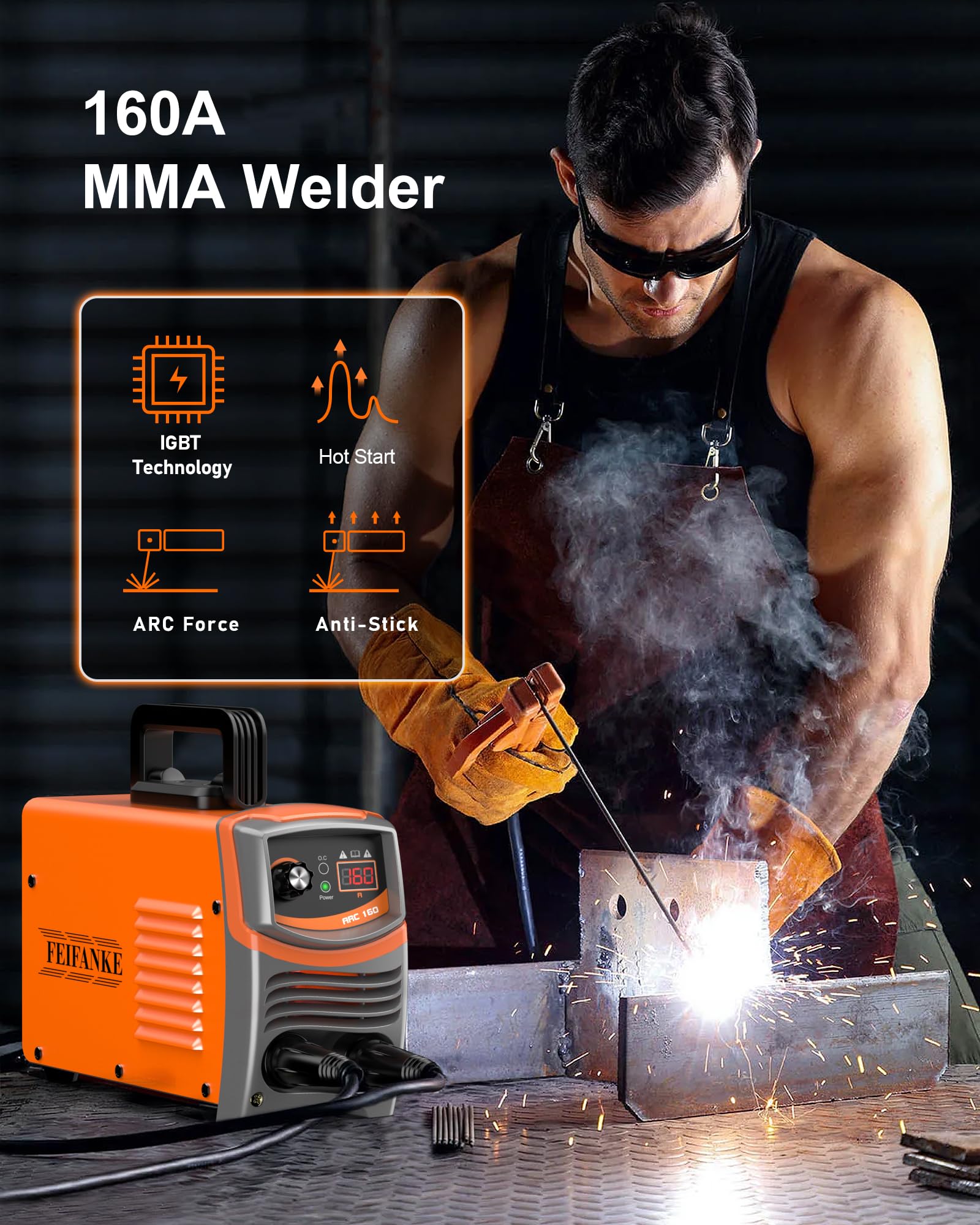 FEIFANKE ARC160 Saldatrice Elettrodo 160A IGBT DC MMA/Lift TIG Saldatrice Inverter con Indicatore LED, VRD, Anti Stick