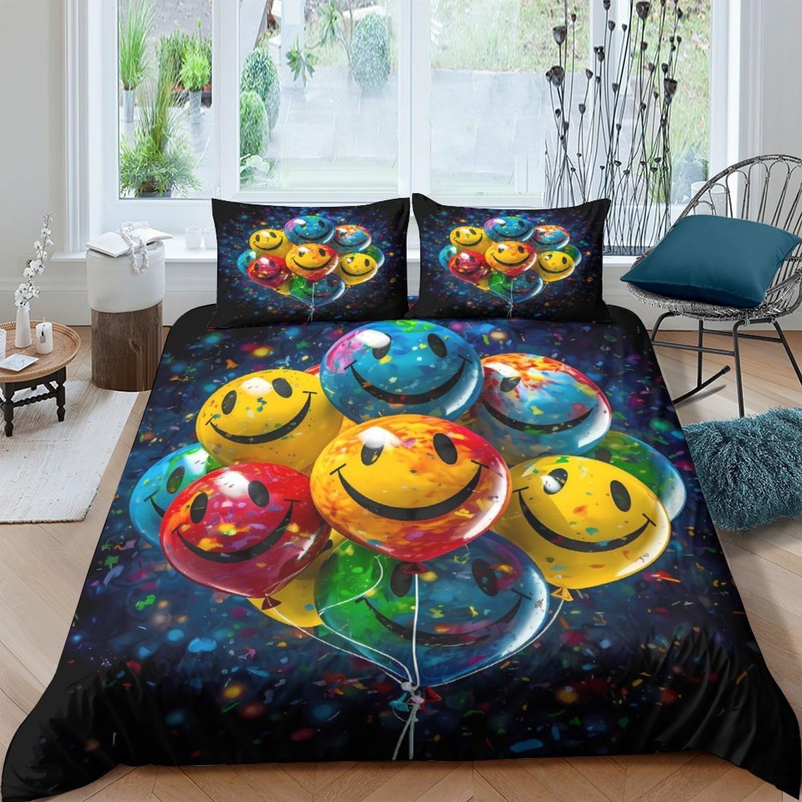Ctjqhvkz Style-5 3D Printed Colorful Balloon Smiley Fitted Sheet Microfiber Soft Bed Cover For Bedroom Guest Room Decor Easy Care Single（135X200cm）