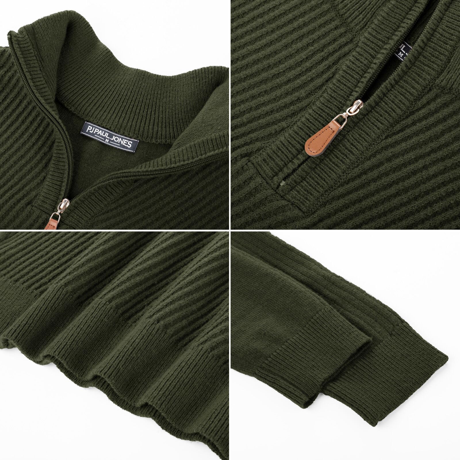 PJ PAUL JONES Suéteres de punto con cremallera de un cuarto para hombre, estilo casual, corte entallado, con textura | Jersey ajustado de cuello alto para suéteres de otoño e invierno