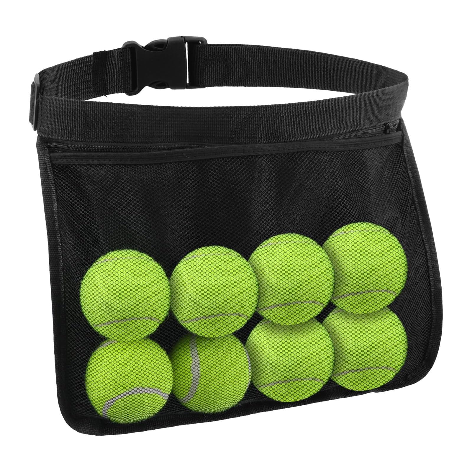 Portapalle da Tennis Regolabile e Borsa per Pickleball, Marsupio in Mesh, Porta Palle con Tasca, Contiene 8-10 Palle per Tennis, Pickleball, Golf, Nero Leggero e Comfortevole.