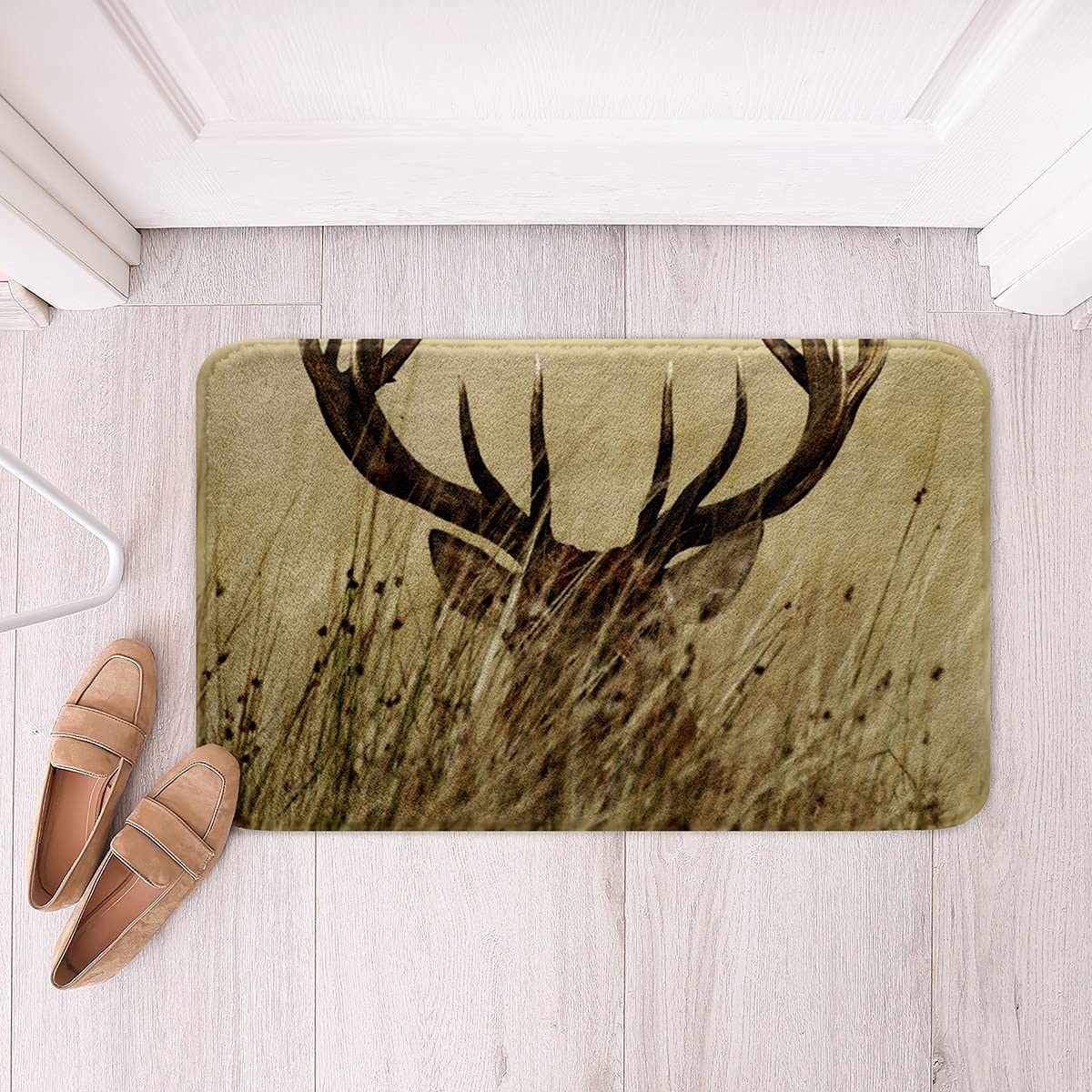 Antler Bathroom Rug Retro Deer Microfiber Bath Mat 16"(W)x24"(L), Soft Shaggy Shower Rug,Countryside Rural Hunting Non-Slip Absorbent Plush Floor Mats for Bathtub Shower Bathroom Living Room …