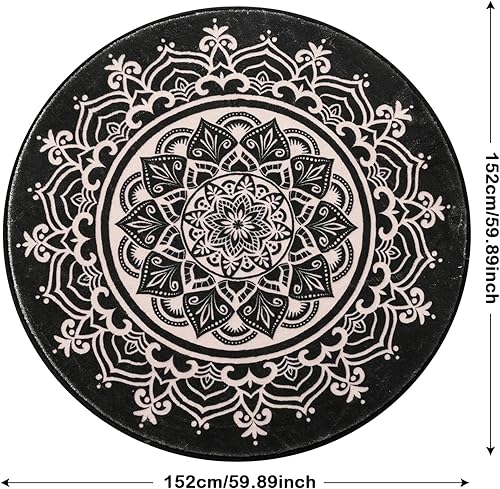 Miniatura 3 de Carvapet Alfombra redonda de 5 pies, elegante, bohemio, con estampado de mandala, antideslizante, lavable a máquina, alfombra suave para entrada,