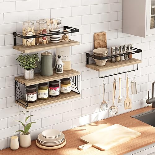 Miniatura 7 de Fixwal Estantes de baño 3+1 sobre el inodoro, estantes flotantes montados en la pared con marco de metal y toallero para baño, cocina, dormitorio,