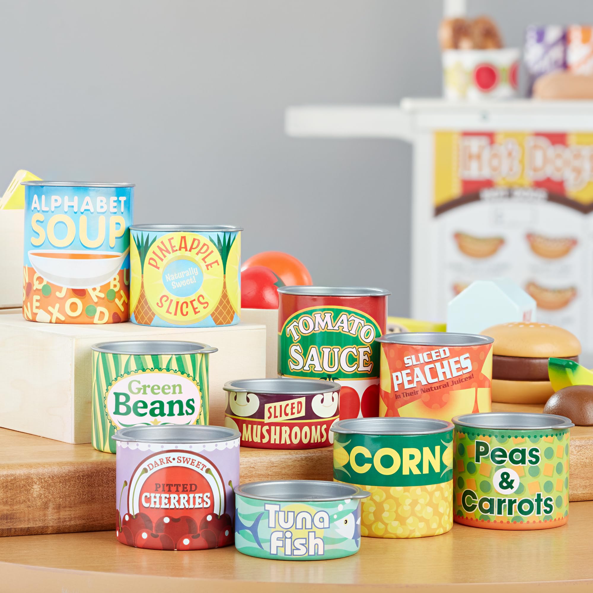Melissa & Doug Let's Play House! Grocery Cans Play Food Kitchen Accessory - 10 Stackable Cans With Removable Lids