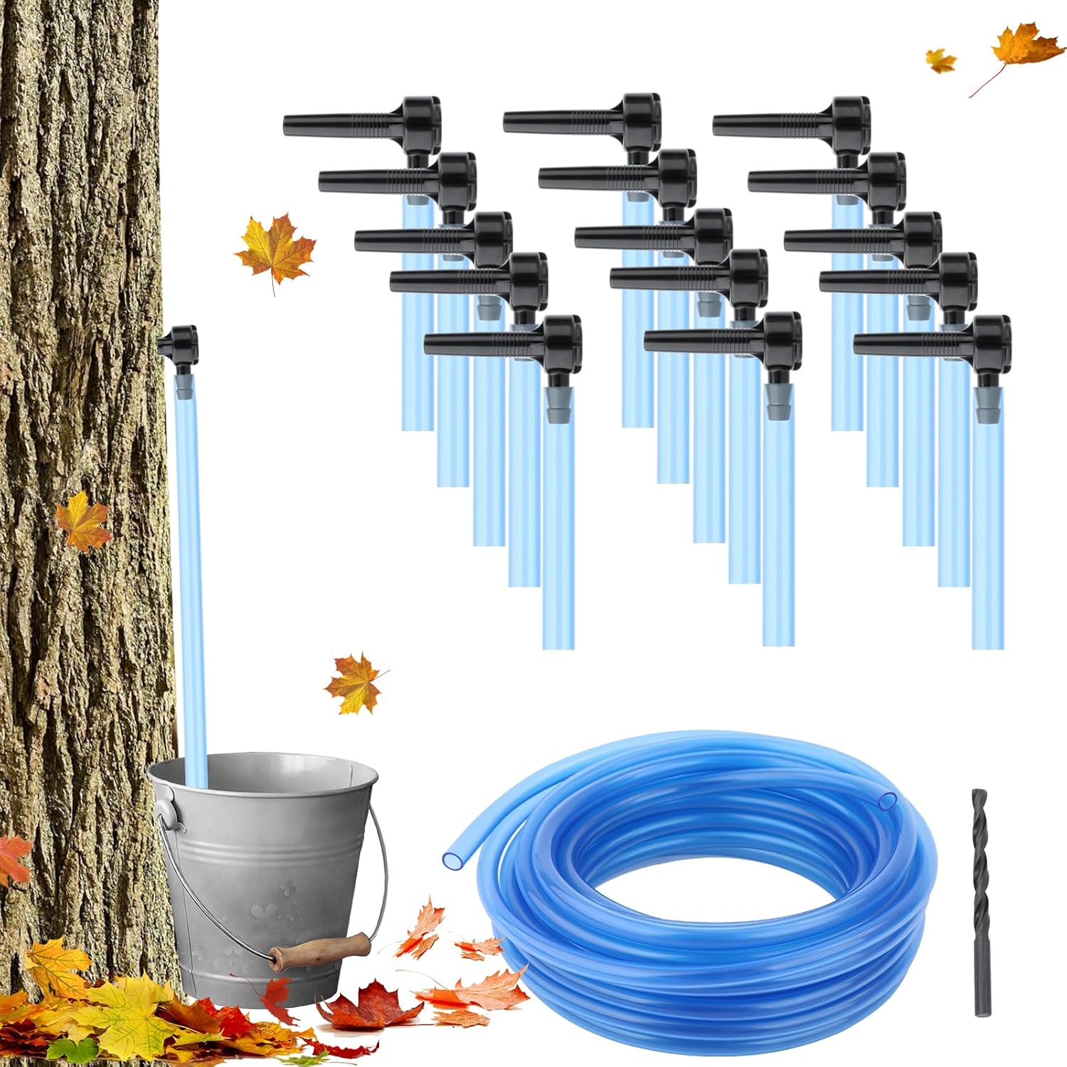 Maple Syrup Tapping Kit, Upgrade Maple Taps Set Include (30) Maple Syrup Taps, 66 -Ft Food Grade Tubing, 1 Drill Bit, Maple Tree Tapping Kit for Experts or Beginners (30 SET)