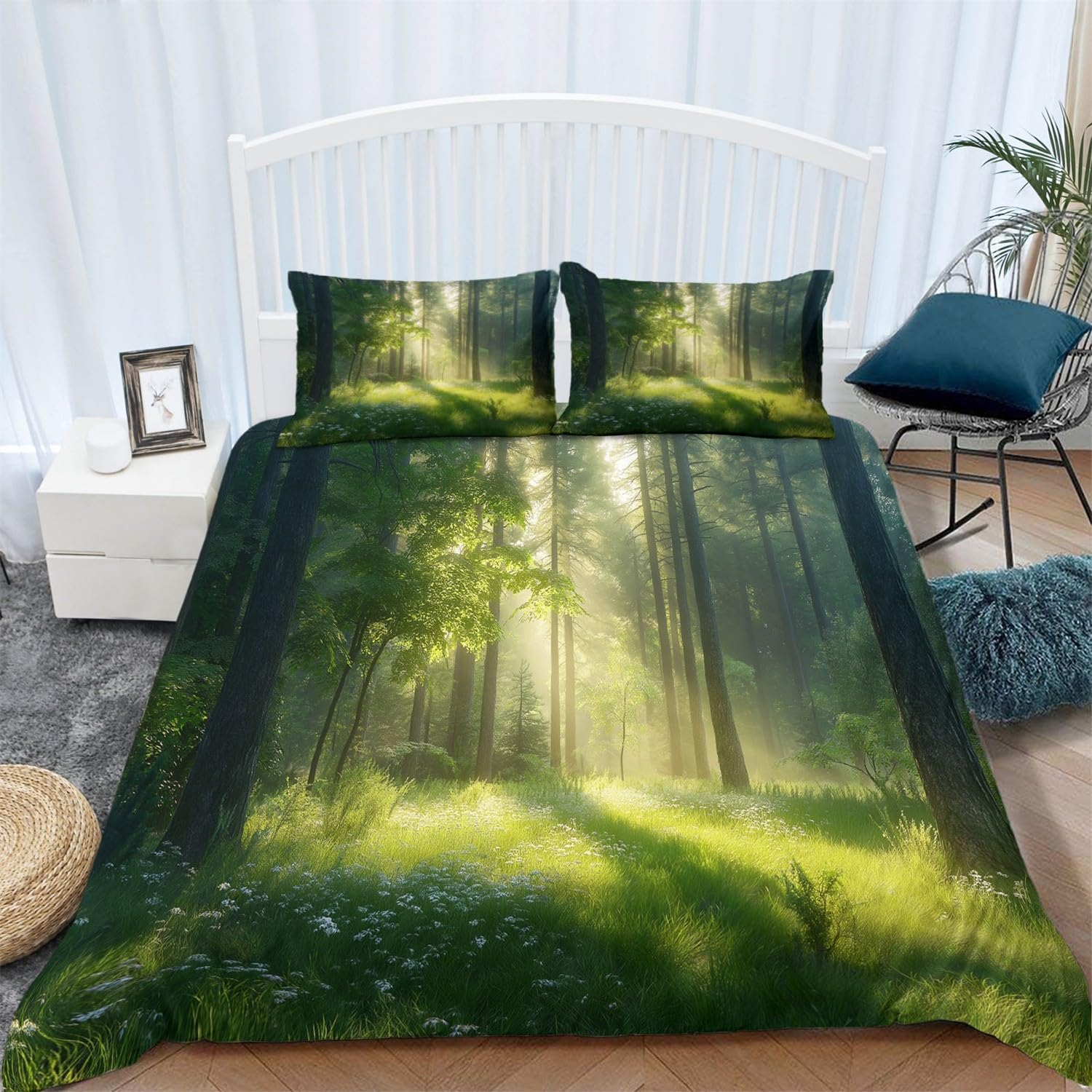 Super King zestaw poszewek na kołdrę naturalna sceneria las premium szczotkowana mikrofibra poszewka na kołdrę zielony zestaw pościeli z zapięciem na zamek błyskawiczny łatwa pielęgnacja pościel
