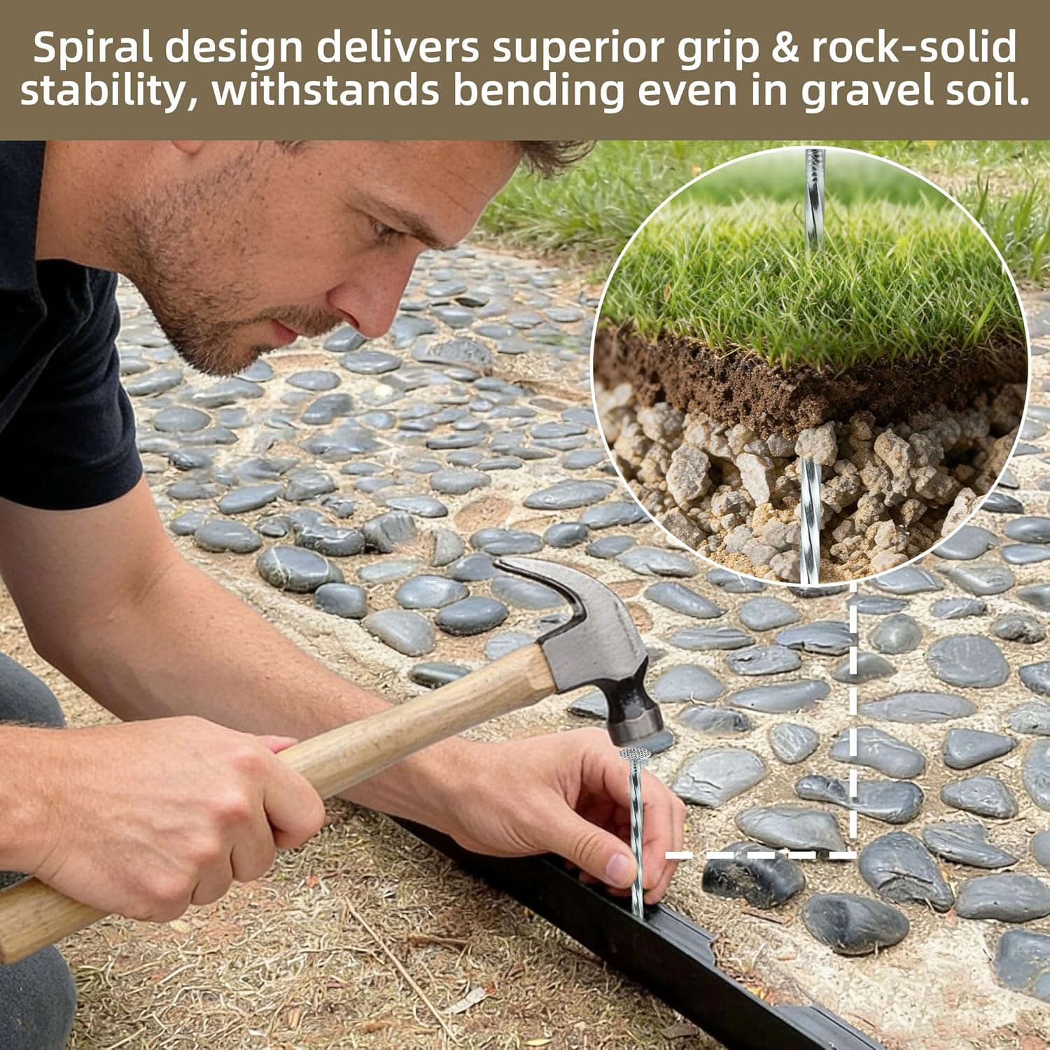 10 Inch Heavy Duty Landscape Stakes, 10 Pack Galvanized Spiral Artificial Turf Nails for Paver Edging, Weed Barriers, Lawn