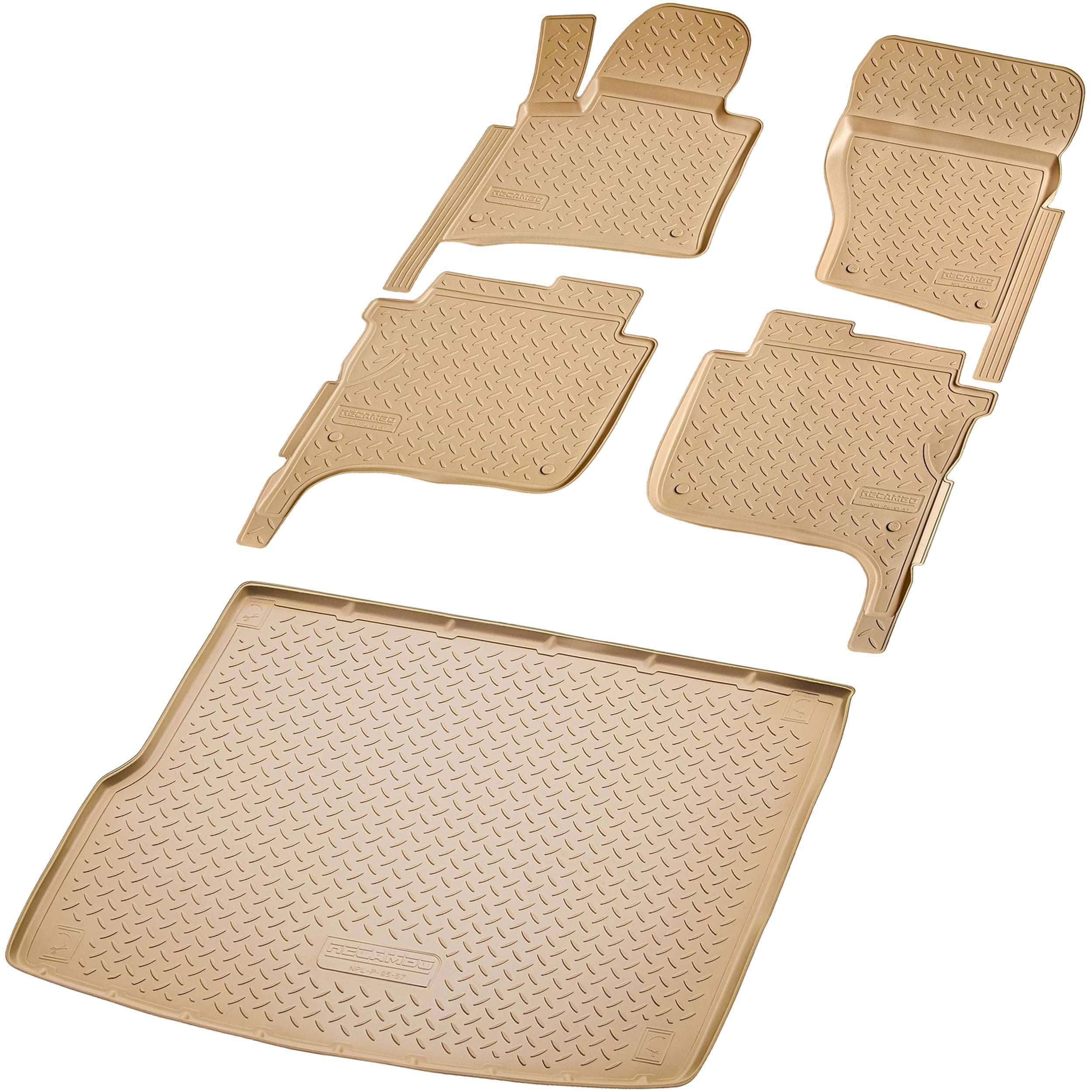 RECAMBO Juego de alfombrillas de goma y bandeja para maletero para VW Touareg II, 7P | 2010 2018 | 4 zonas climáticas automáticas 100 % ajuste perfecto, alfombrillas y maletero de TPE