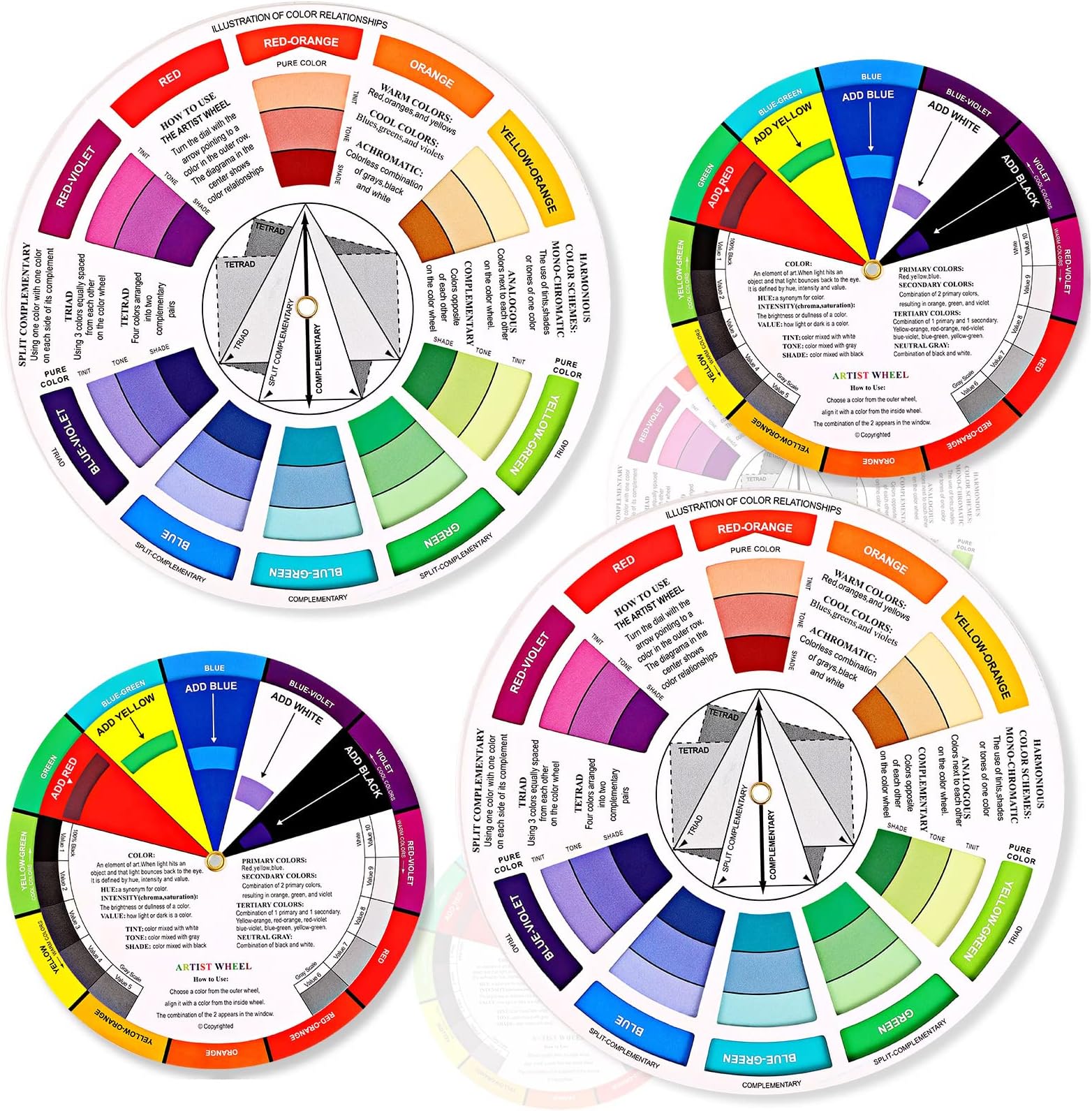 Amazon.com: 4 Pcs Color Wheel, Paint Mixing Learning Guide Art Class ...