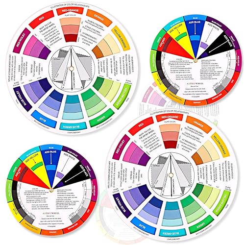 4 Pcs Color Wheel, Paint Mixing Learning Guide Art Class Teaching Tool - Blending Board Chart - Mix Colors (5.5 Inches, 9 Inches)