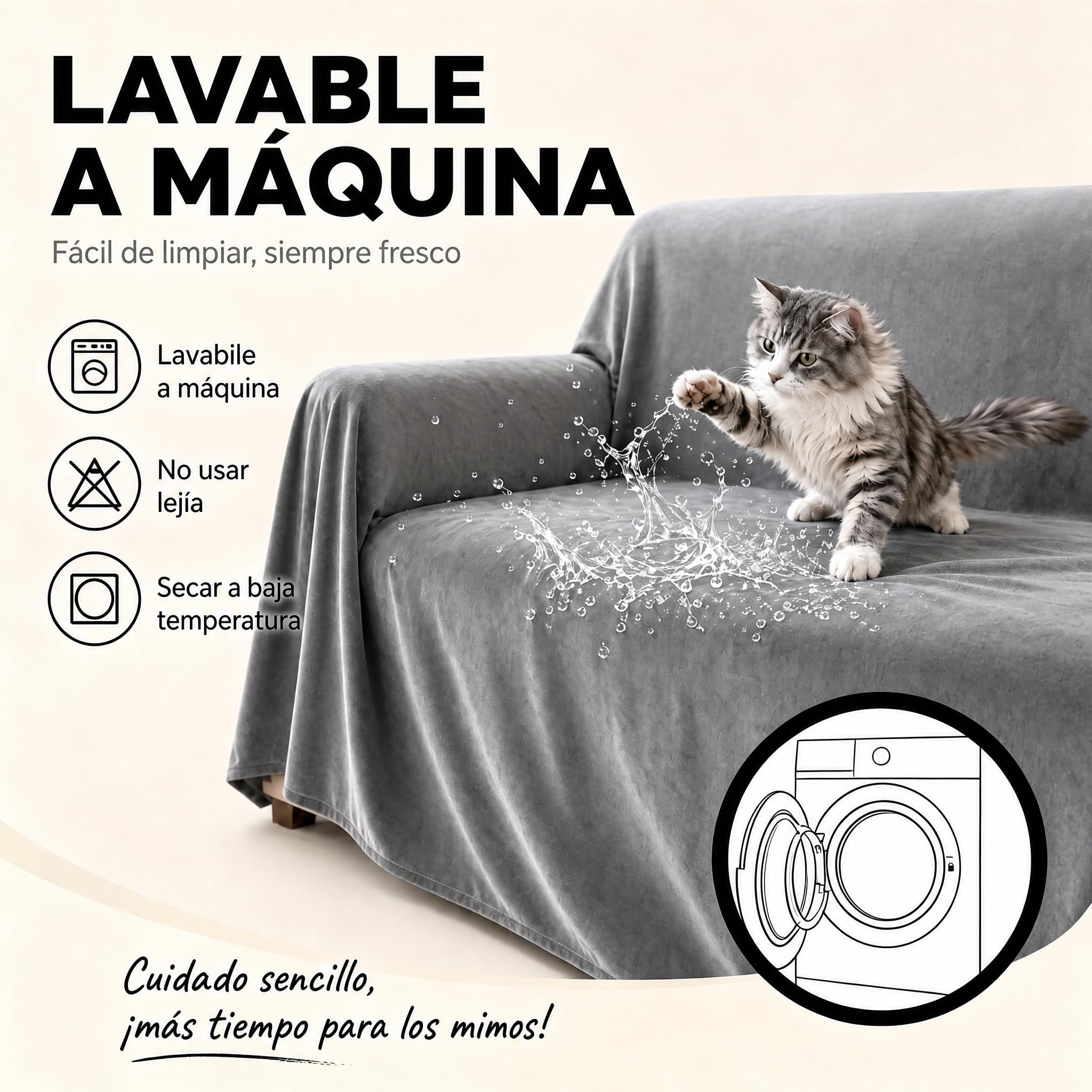 Loiion Protector Funda Sofa Cómodo y Suave, Funda Antiarañazos Gatos Sofa, Fundas Sofas 3 y 2 Plazas, Impermeab Cubierta de Sofá, Antideslizante Antimanchas Fundas Protectora de Sofá Gris 300x180cm