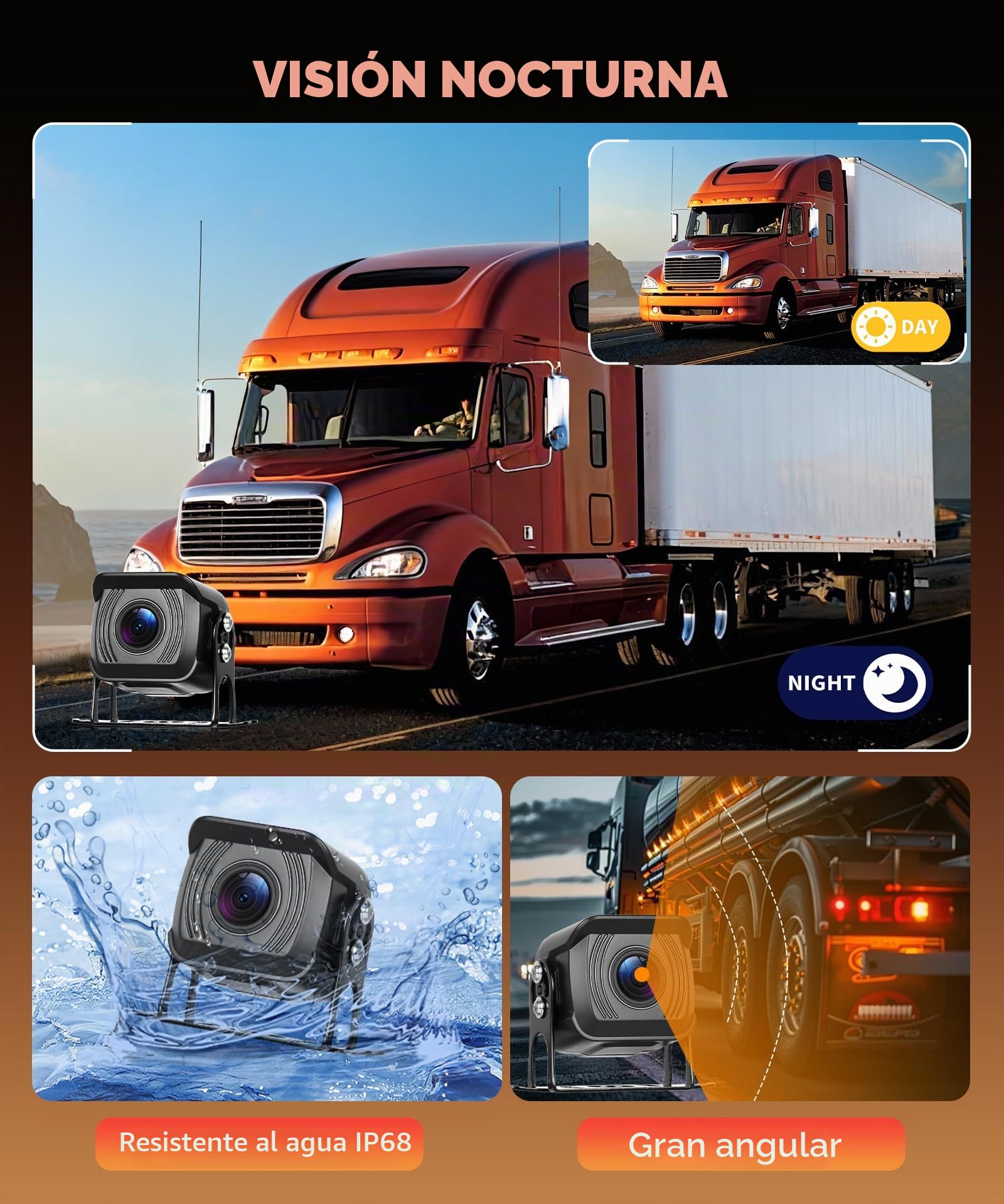Cámara de Marcha Atrás de Coche con 2 Cámaras con Mirror Link, 7 Pulgadas Pantalla Táctil Camara Trasera, Loop Video/Visión Nocturna/Impermeable IP68 para Camión/Remolque/Autobús/Caravana/Furgoneta