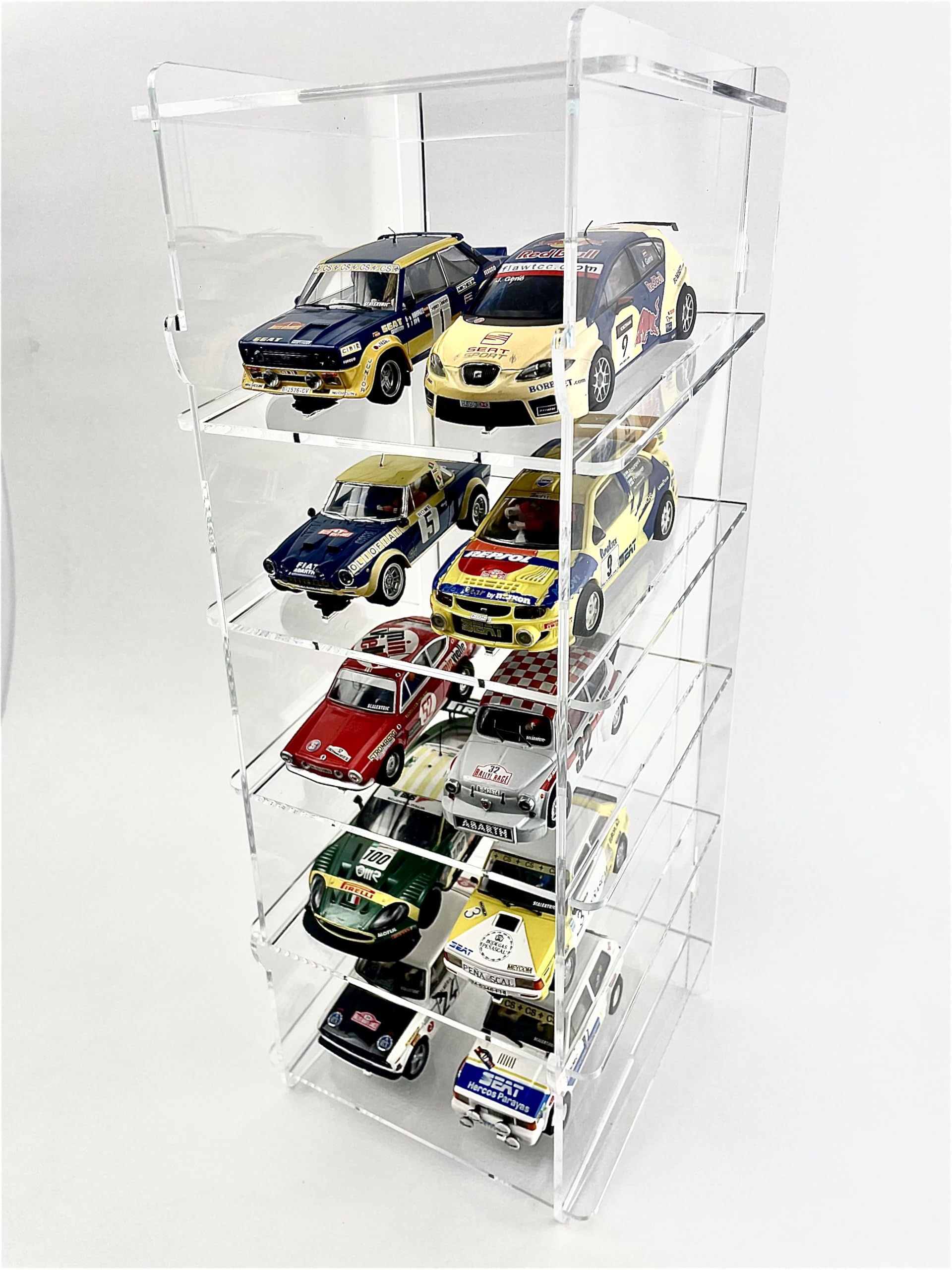 Vitrina de metacrilato, Expositor de metacrilato para Coches Slot, Colecciones, Vitrina expositora de acrílico Transparente, con estantes y Puerta Antipolvo, Medidas 45x18x16 cm (altoxanchoxfondo)