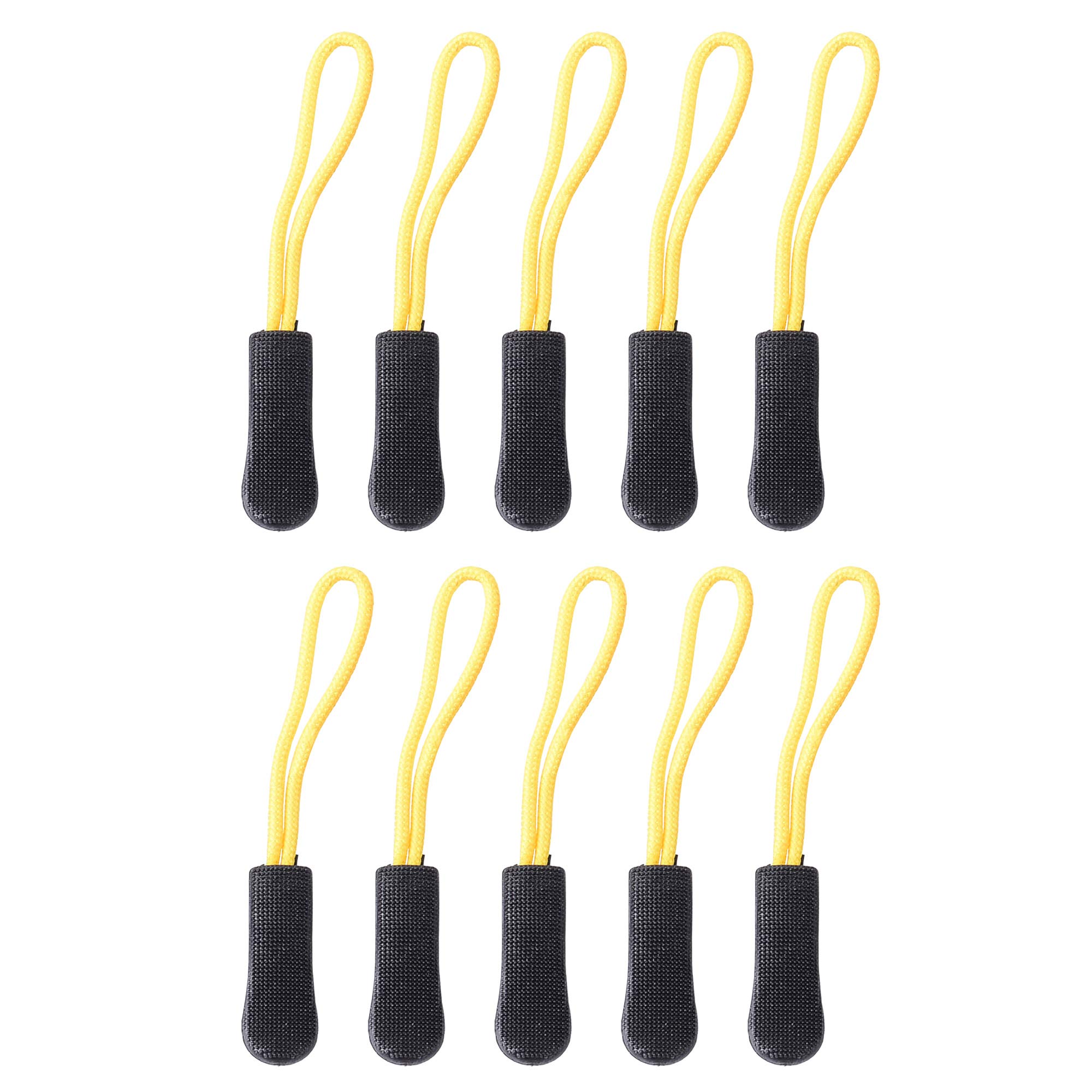 Pofet 3# 10Pcs Zip Tags Cord Pulls Zipper Extension Zip Slider For Backpacks, Bags, Luggage, Suitcases, Jackets, Black Yellow