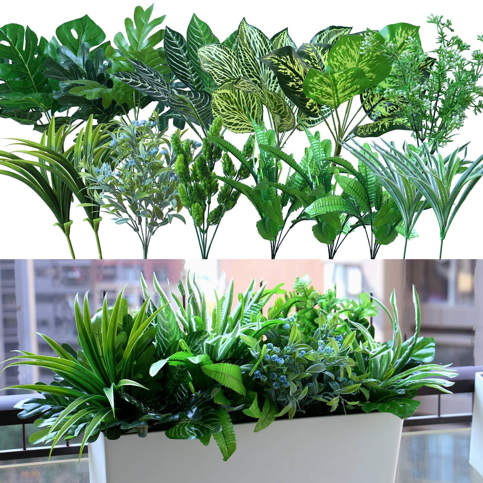 15 piante artificiali fiori per esterni, resistenti ai raggi UV, in plastica, per la casa, il giardino, steli di fiori finti per vaso, finestra, portico, cesto da appendere