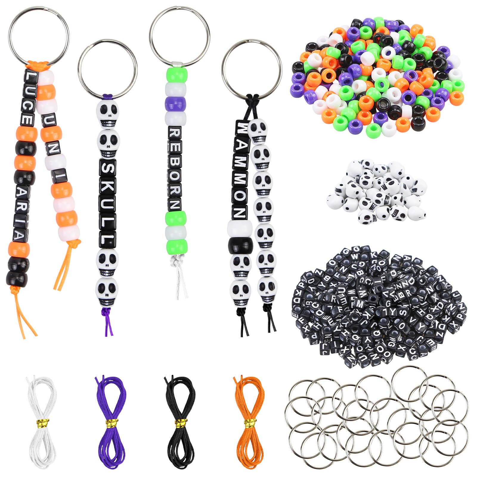 BD-Herego Keyring Making Kit, DIY Keychain Making Set Includes Key Rings, Letter Beads, Coloured Beads and Cords, Craft Keyrings for Backpack Charms, Party Favours (Style E)